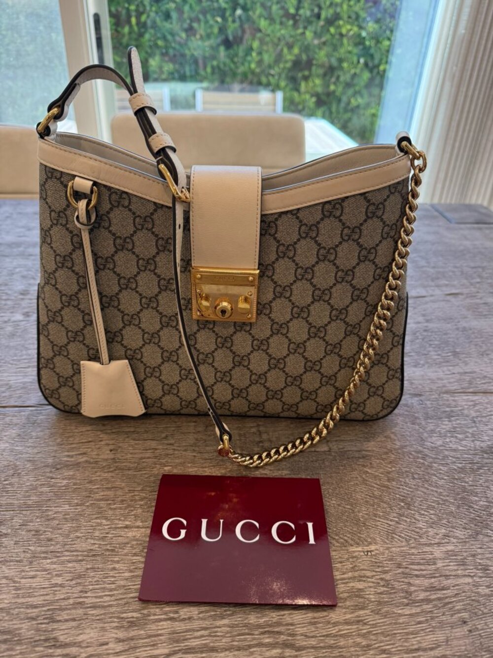 Gucci Padlock Monogram GG Supreme Leather Shoulder Bag Beige Ebony - Picture 1 of 9